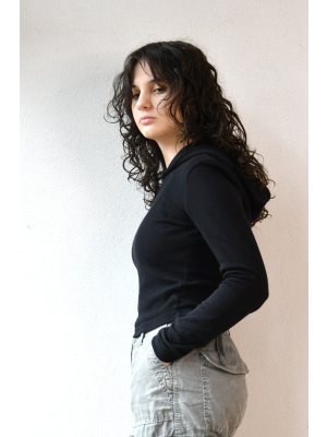 Dámská termo mikina croptop černý s kapucí ThermoBlack